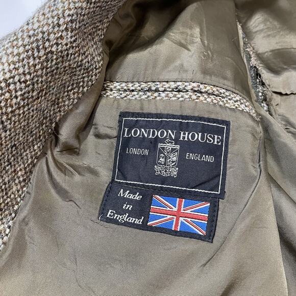 VTG Harris Tweed Blazer Herringbone Mens 44 USA Pure Scottish Wool Pulp *Flaws* - Picture 8 of 11